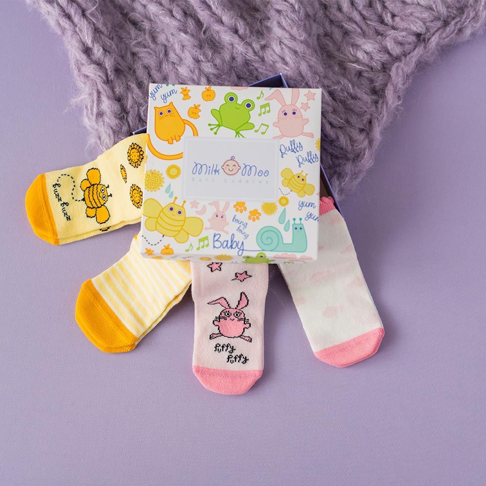 Milk&Moo Buzzy Bee & Canchin Rabbit Baby Socks 4pcs