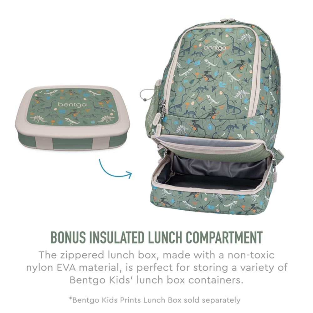 Bentgo - Kids Prints Backpack - Dino Fos - 2-In-1 Backpack and Insulated Lunch Bag - 16.5-Inch