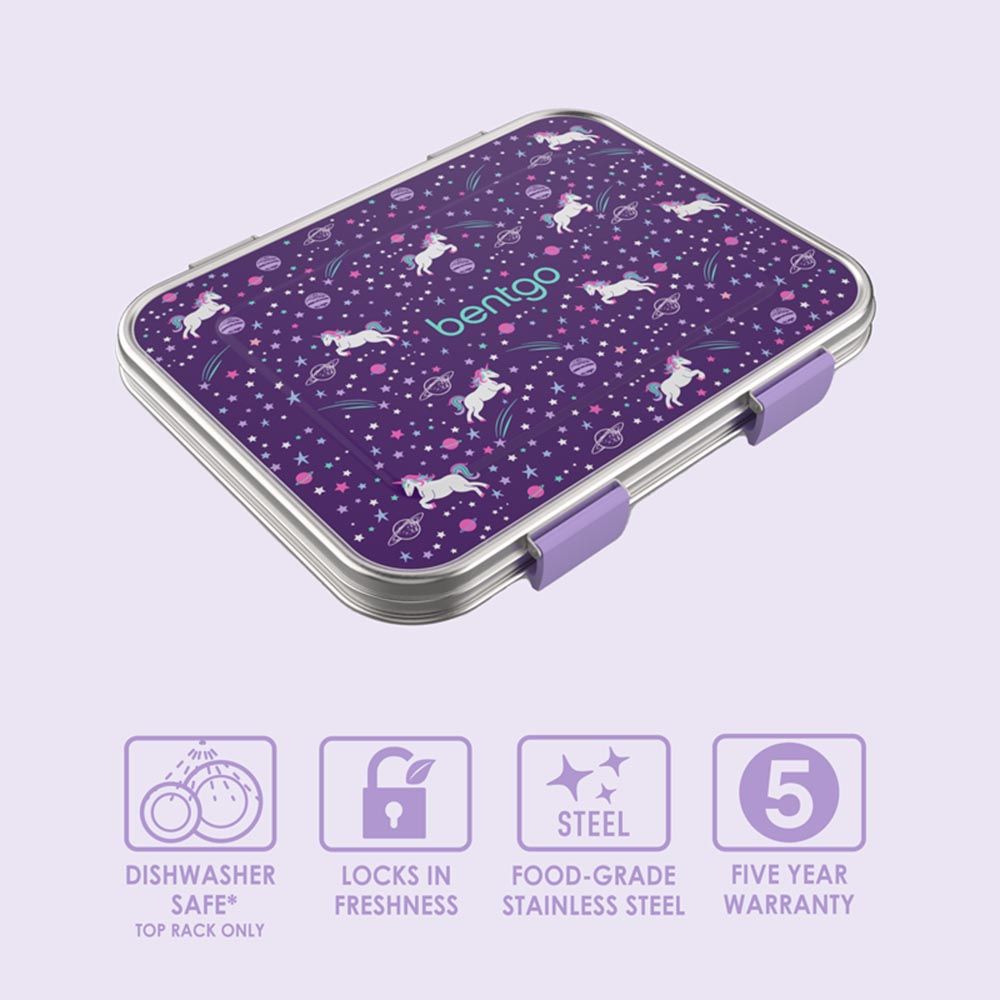 Bentgo - 3 Compartments Kids Prints Lunchbox - Stainless Steel - Unicorn