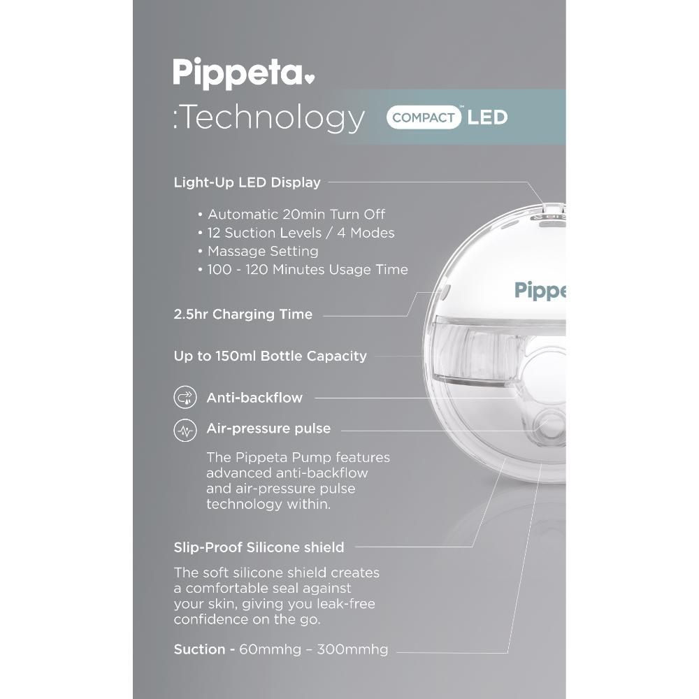 Pippeta - Compact LED Wearable Hands Free Breast Pump - White - 2pcs