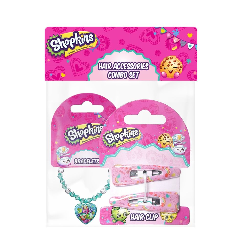 Shopkins - Bracelets Green & Hair Clips  Pink Combo