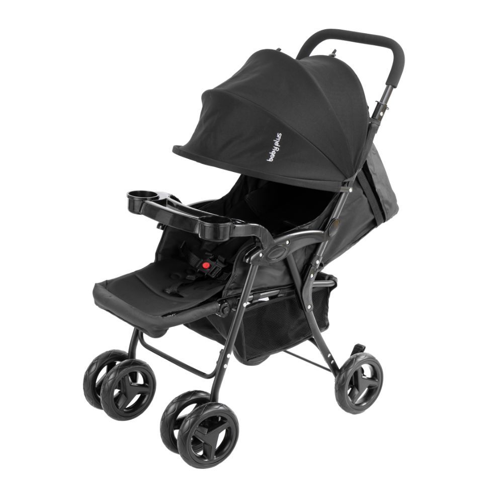 Baby Plus - Stroller Cum Pram w/ 2 Cup Holder - Black