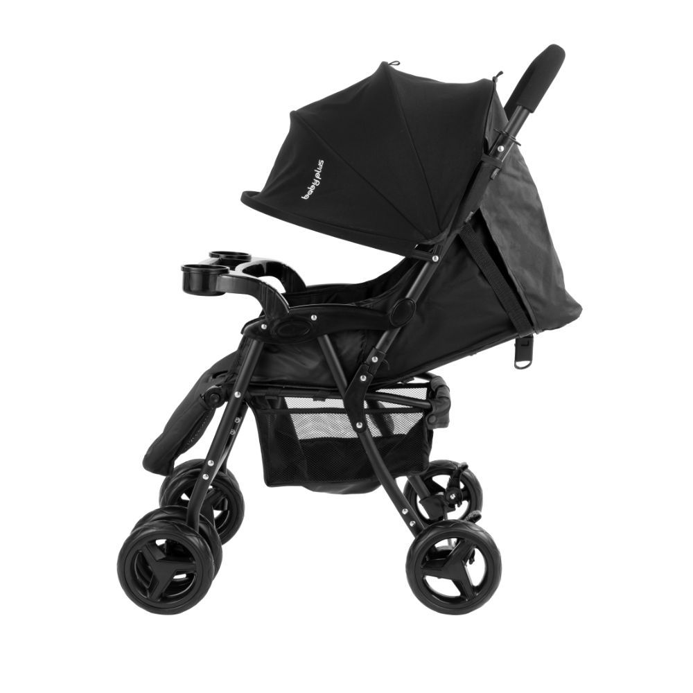 Baby Plus - Stroller Cum Pram w/ 2 Cup Holder - Black