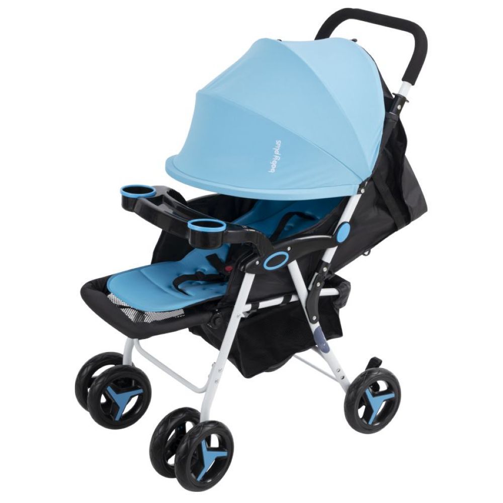 Baby Plus - Stroller Cum Pram w/ 2 Cup Holder - Blue