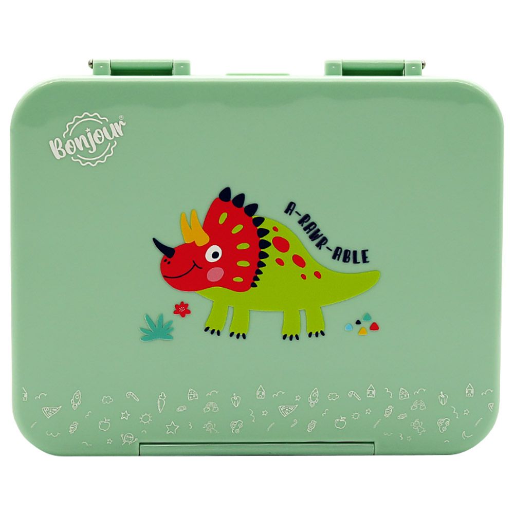 Bonjour - Uni Clip Tiffin Bento Lunch Box - Green Dino