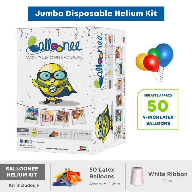 Balloonee - Jumbo Disposable Helium Party Kit With 50 Balloons