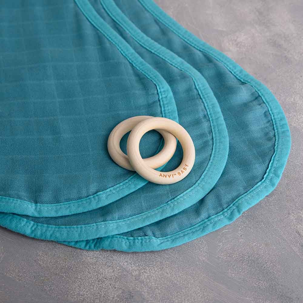 Anvi Baby - Organic Burp & Bib Cloth Pack Of 3 - Emerald Blue