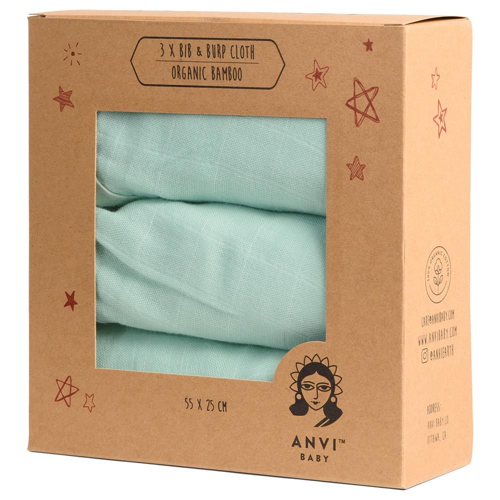 Anvi Baby - Organic Burp & Bib Cloth Pack Of 3 - Mint Green