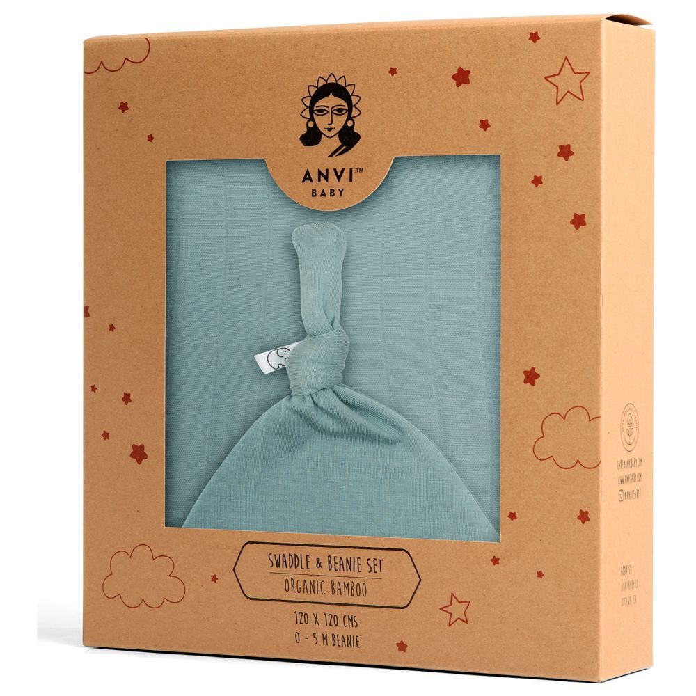 Anvi Baby - Organic Bamboo Beanie & Swaddle Set - Azure Sky