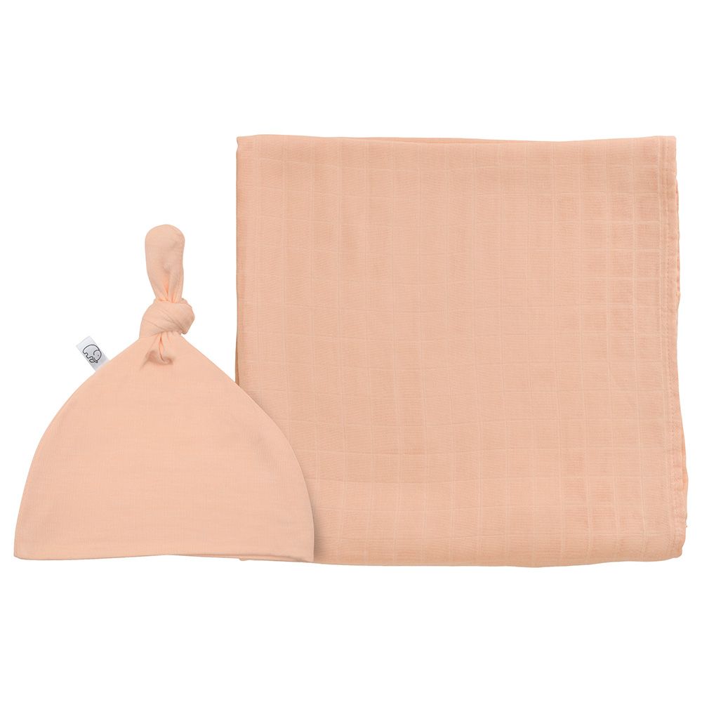 Anvi Baby - Organic Bamboo Beanie & Swaddle Set - Just Peachy