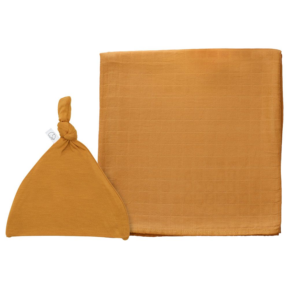 Anvi Baby - Organic Bamboo Beanie & Swaddle Set - Mustard Fields