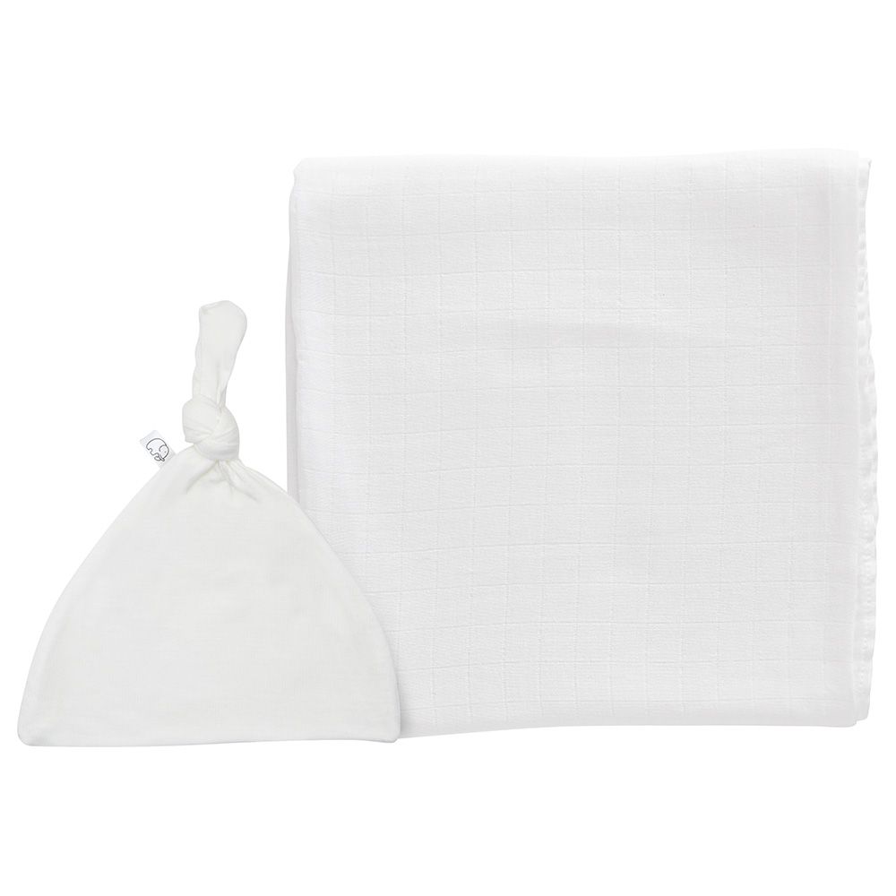 Anvi Baby - Organic Bamboo Beanie & Swaddle Set - White Mist