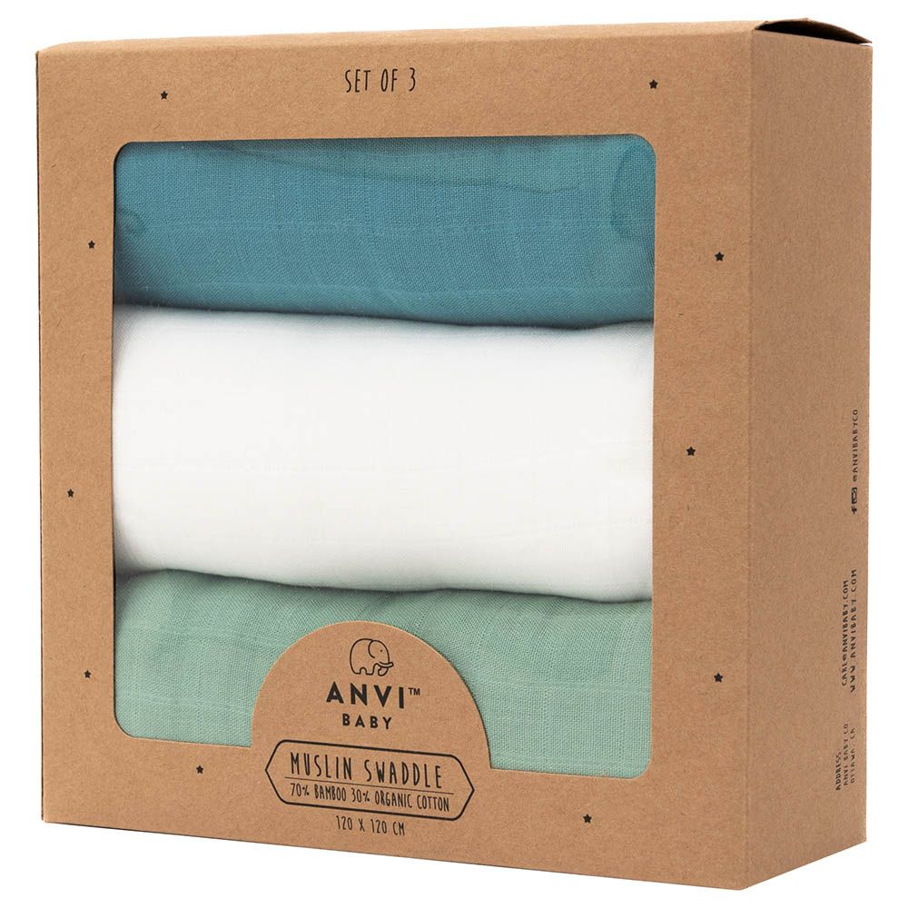 Anvi Baby - Aquamarine Bamboo Swaddle 120x120cm - Pack of 3