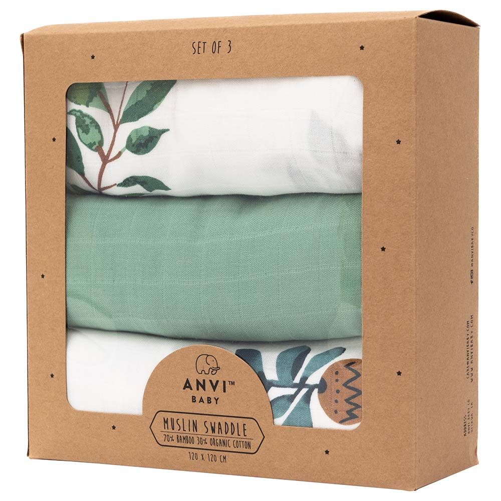 Anvi Baby - Green Planet Bamboo Swaddle 120x120cm - Pack of 3