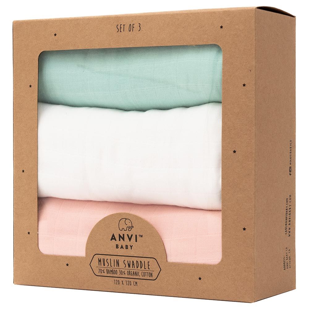 Anvi Baby - Pastel Perfection Bamboo Swaddle 120x120cm - Pack of 3