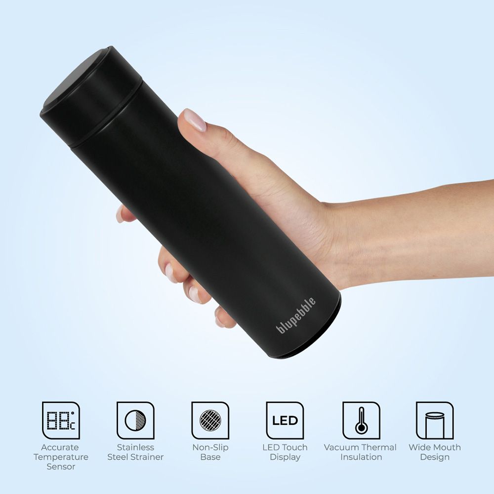 Blupebble - Smart Water Bottle w/ LED Temperature Display - Black