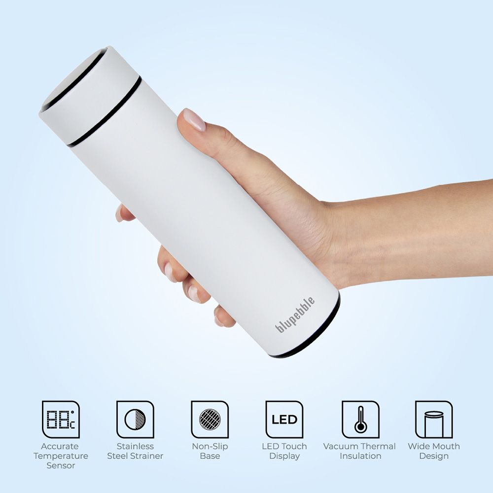 Blupebble - Smart Water Bottle w/ LED Temperature Display - White