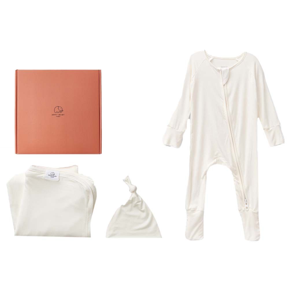 Anvi Baby - Bamboo Swaddle & Sleep Suit Newborn Gift Set - White