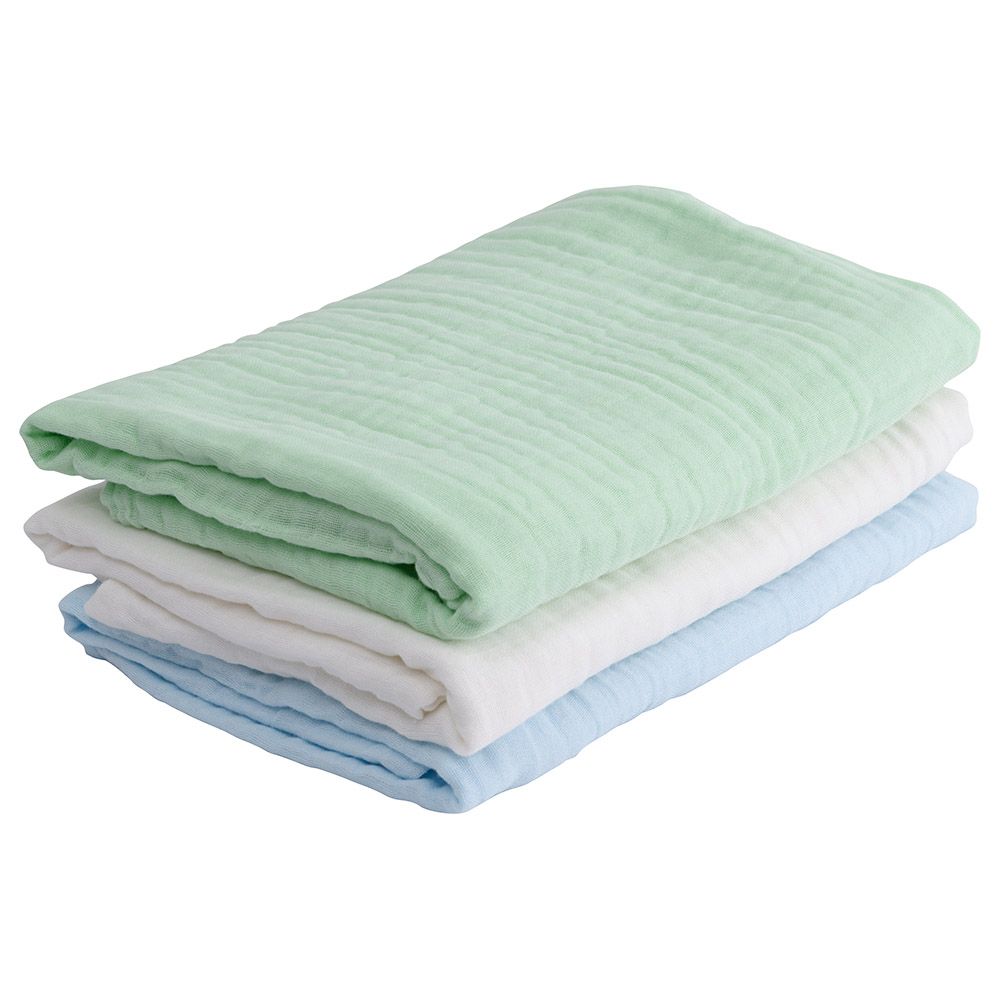 Anvi Baby - Muslin Bath Towel Green, White, Blue - Pack of 3