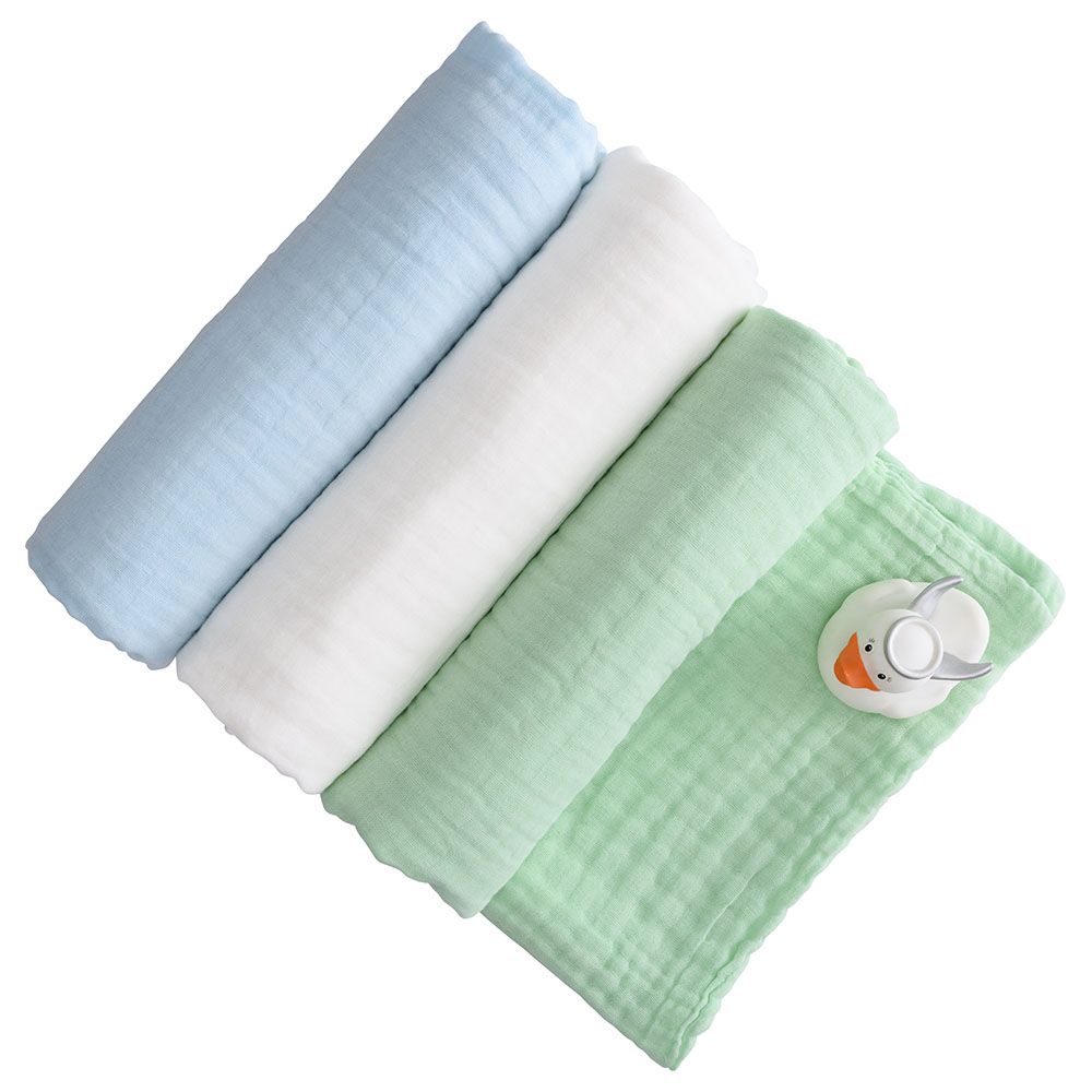 Anvi Baby - Muslin Bath Towel Green, White, Blue - Pack of 3