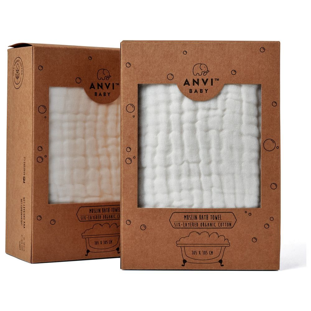 Anvi Baby - Organic Muslin Bath Towel - White Lotus - 2pcs