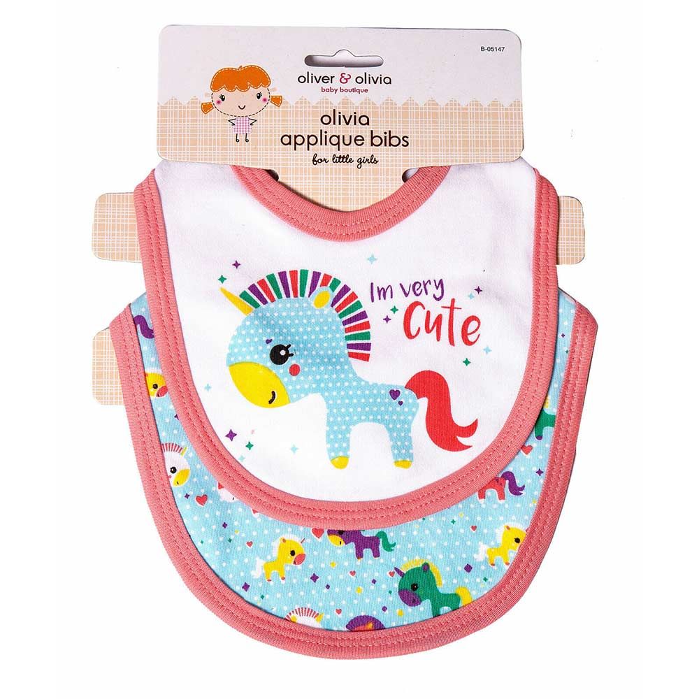 Oliver & Olivia - Girl Applique Bibs 2pk - Pony