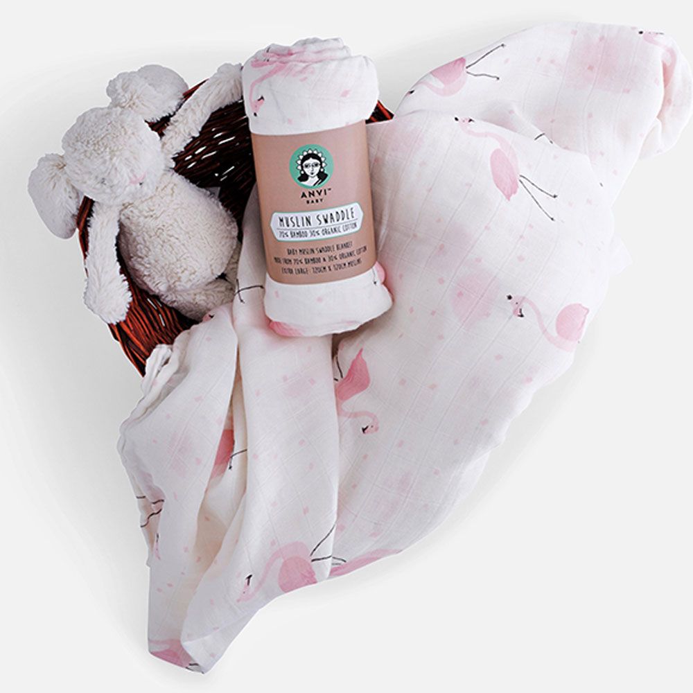 Anvi Baby - Organic Bamboo Muslin Swaddle Wrap - Flamingo