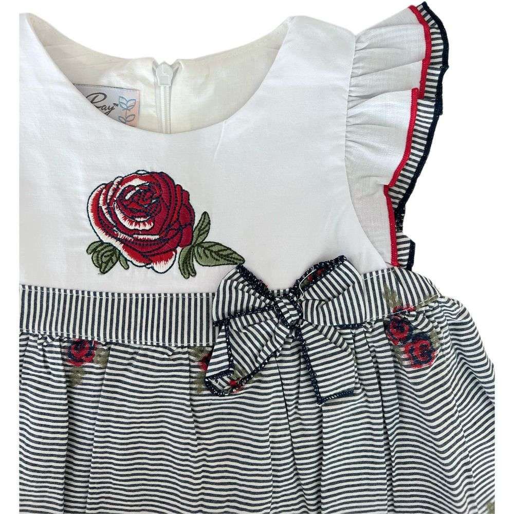 By,Ray - Stripes Flare Dress - Red And Blue Flower