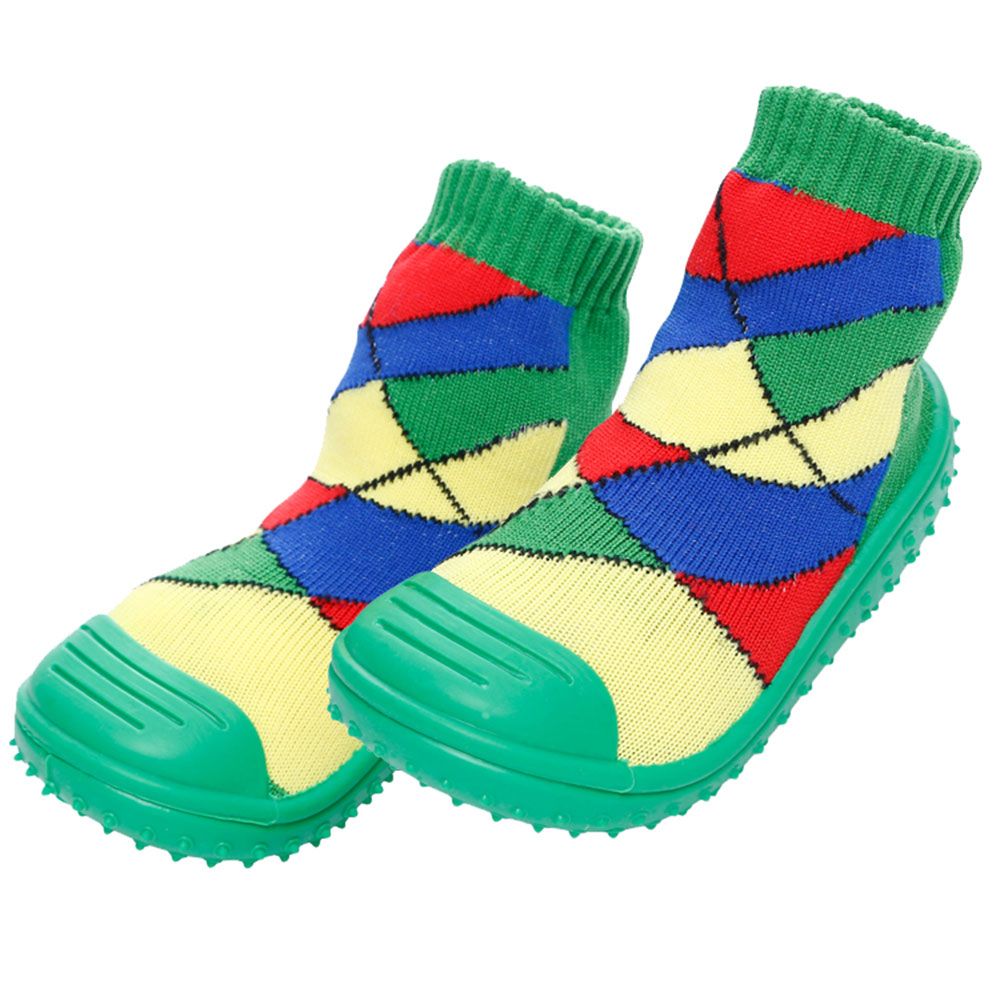 COOL GRIP Baby Shoe Socks Green Checker