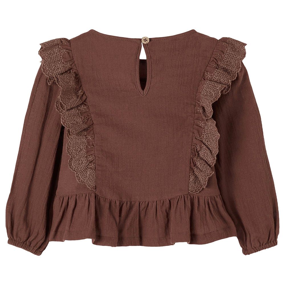 Name it - Organic Long Sleeved Ruffle Shirt - Chestnut