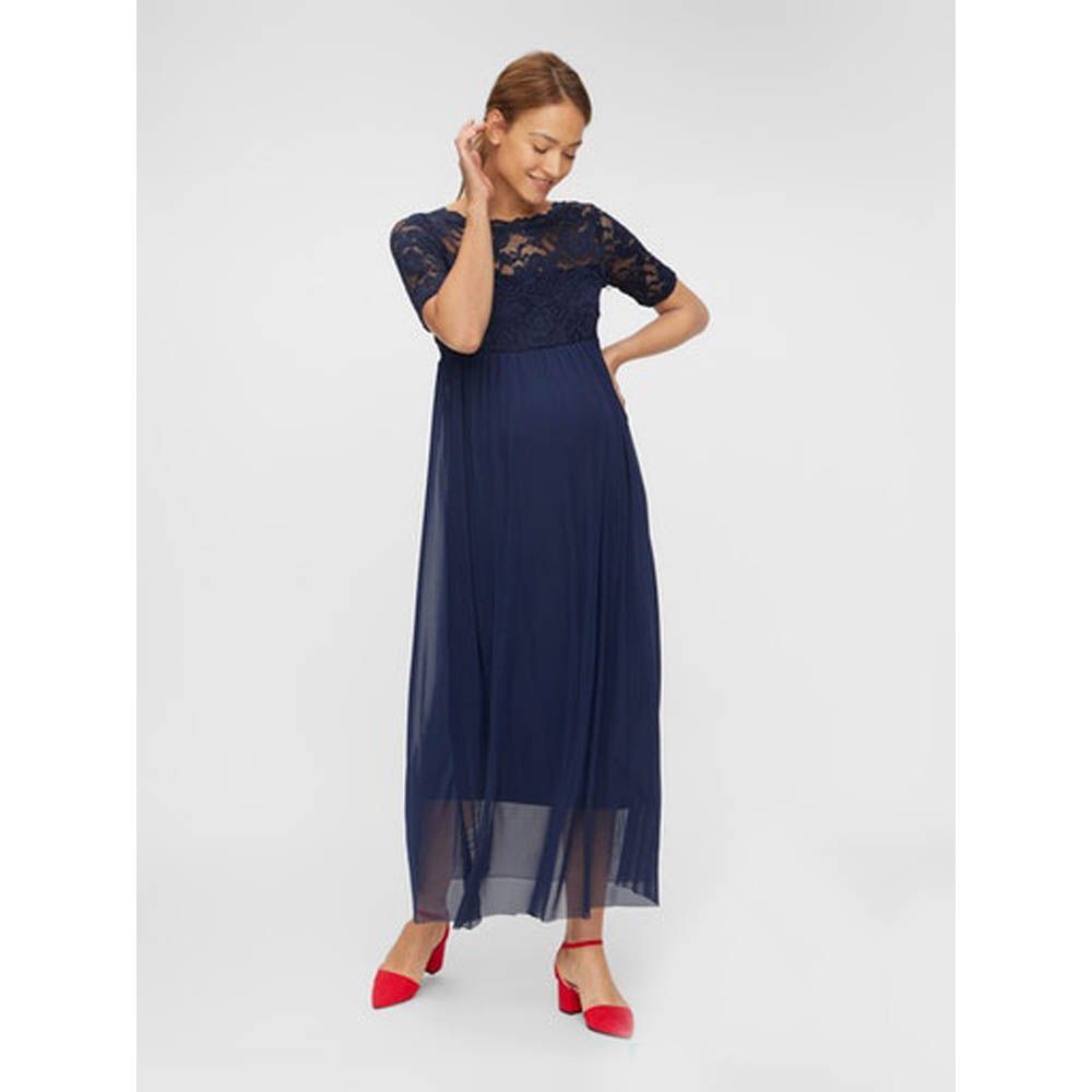 Mamalicious - Maternity Mesh Maxi Dress - Navy Blazer