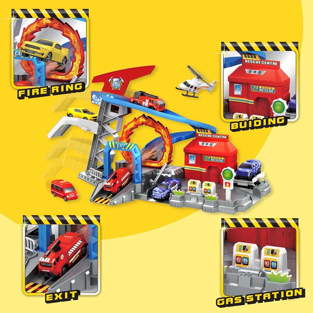 Fitto - 2-In-1 Race Gas Station Playset - 20pcs - Red