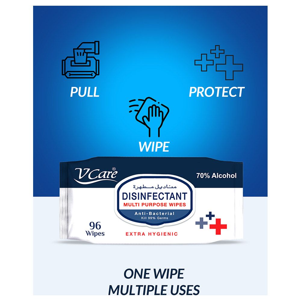 VCare - Antibacterial Multipurpose Wipes 96s - Pack of 2