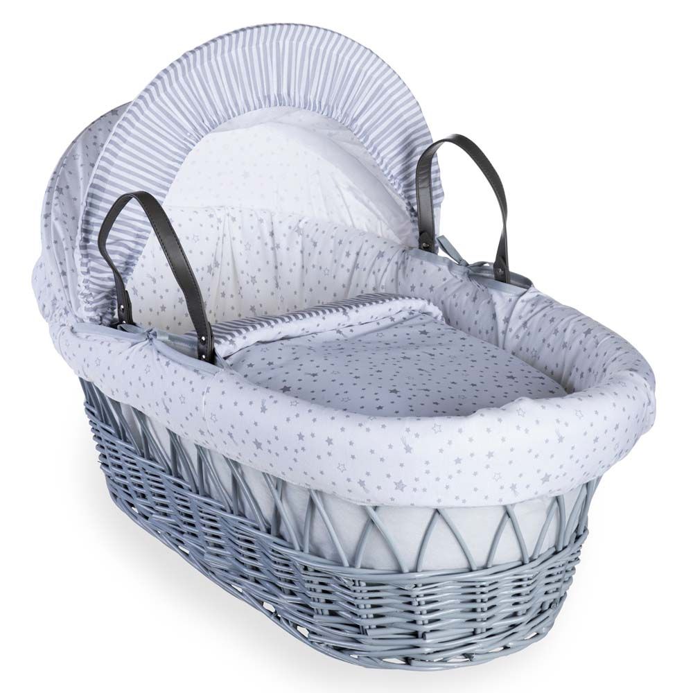 Clair de Lune - Stars & Stripes Grey Wicker Moses Basket - Grey (Exclusive)