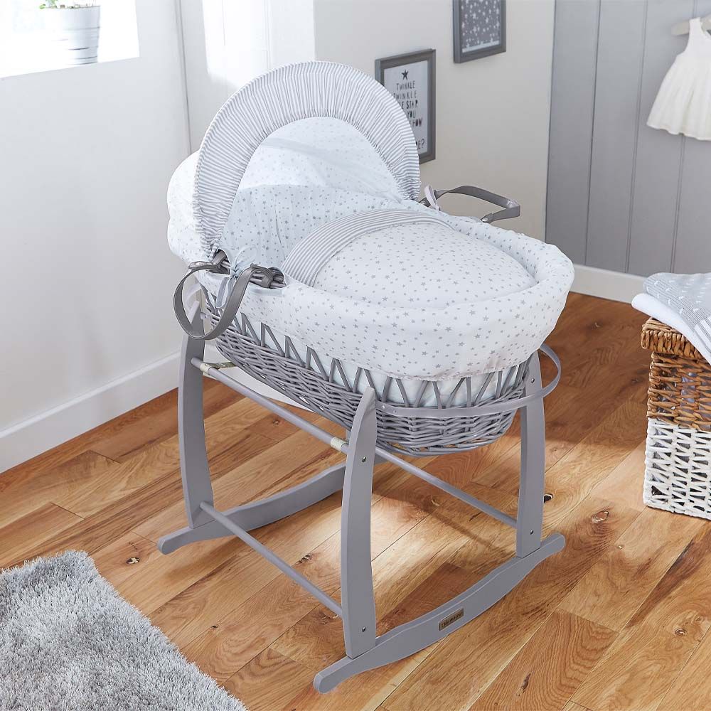 Clair de Lune - Stars & Stripes Grey Wicker Moses Basket - Grey (Exclusive)