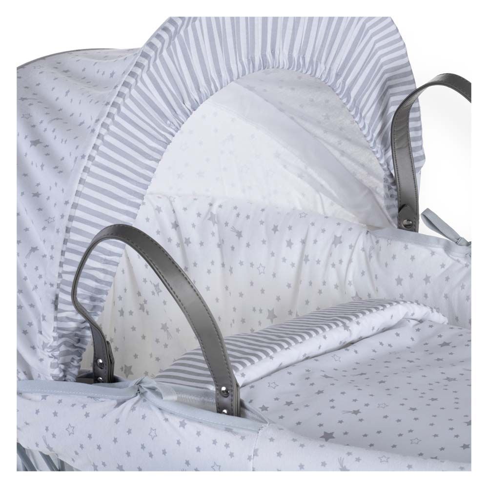 Clair de Lune - Stars & Stripes Grey Wicker Moses Basket - Grey (Exclusive)