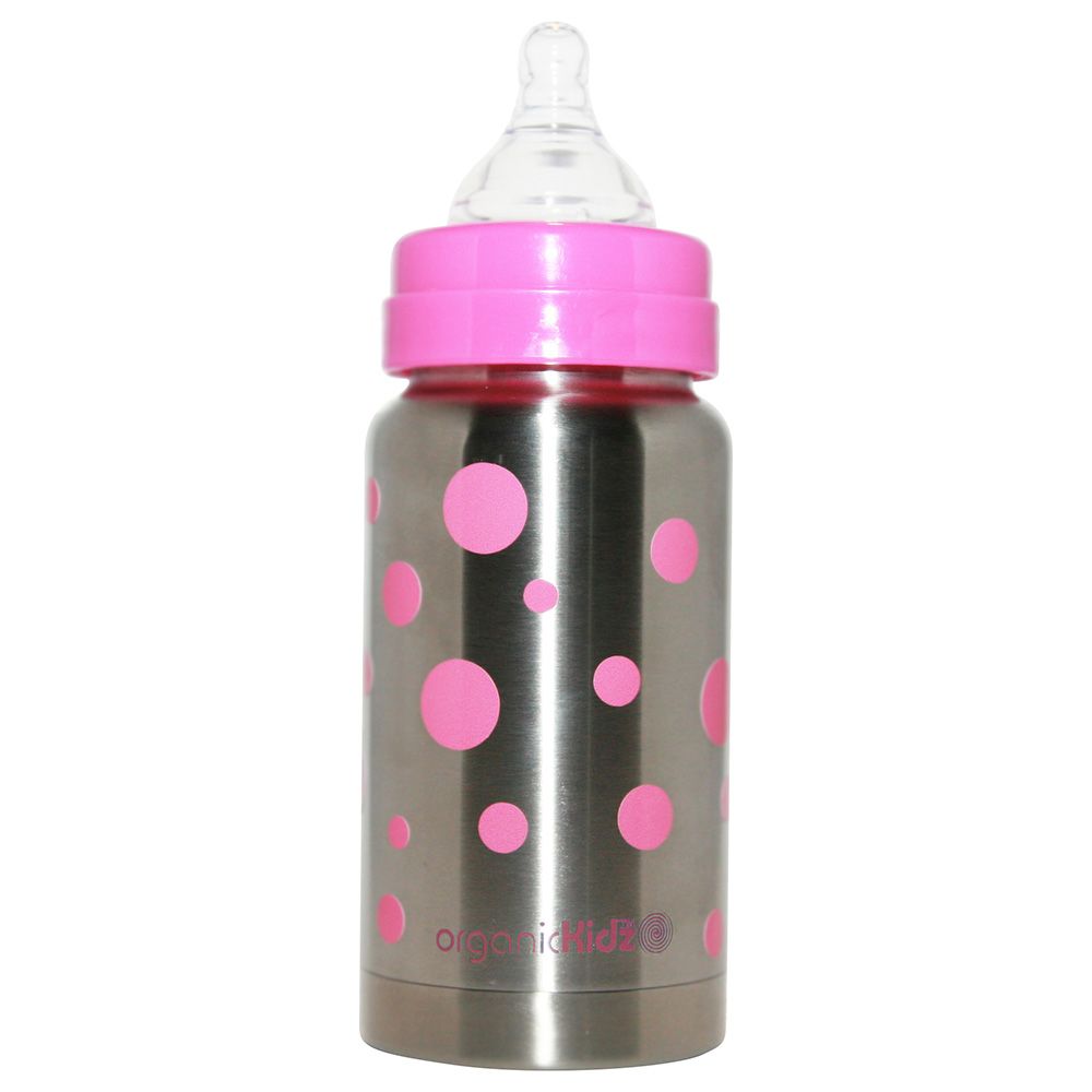 OrganicKidz - Thermal Bottle Wide Mouth Pink Dots - 210ml