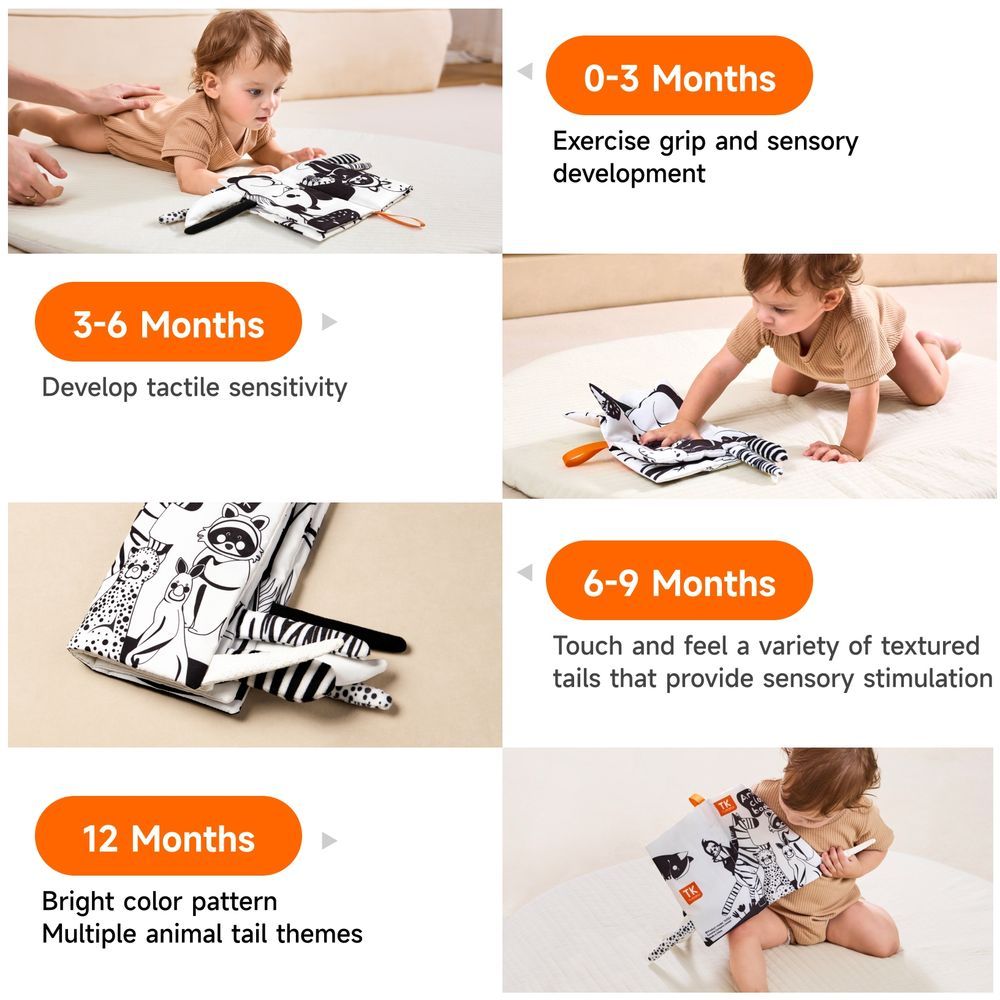 Tumama - Black & White Animal Sensory Tail Cloth Book