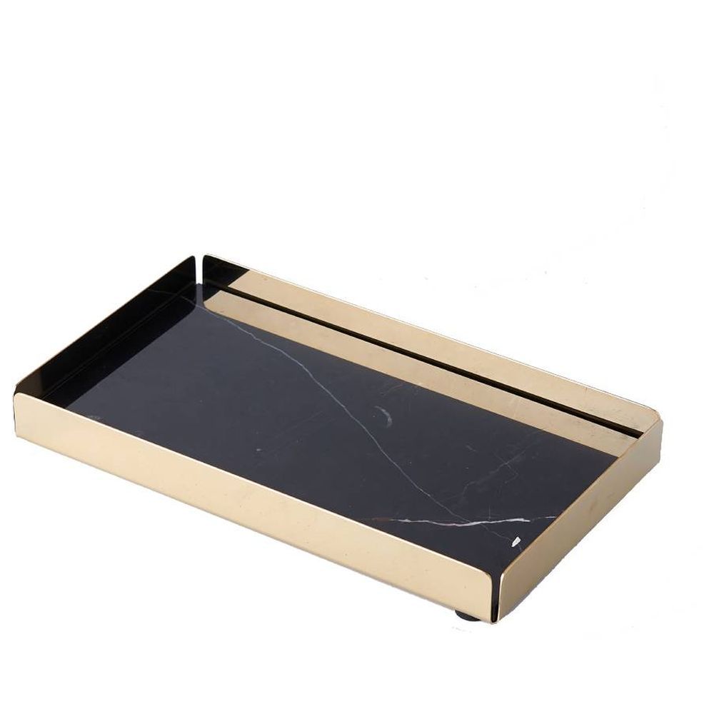 1Chase - Natural Marble Tray W/ Gold Detachable Base - Black