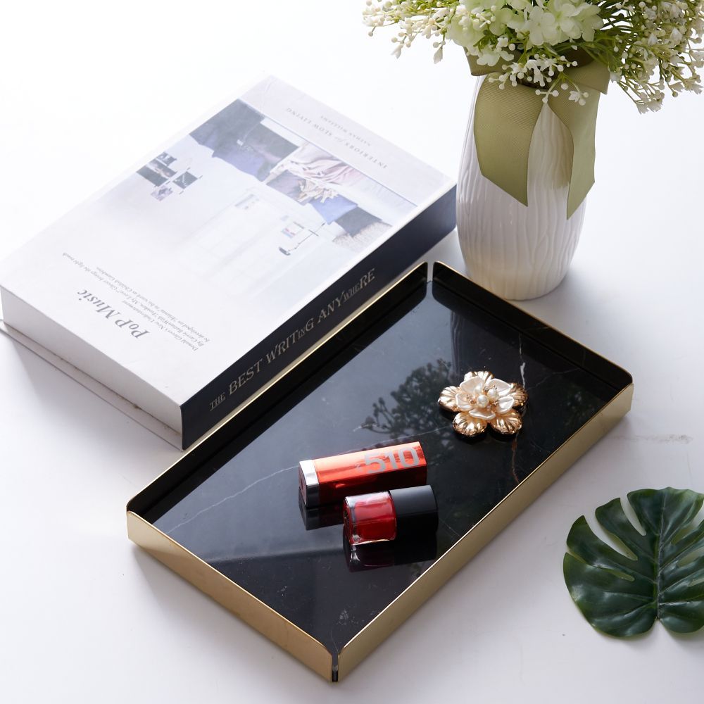 1Chase - Natural Marble Tray W/ Gold Detachable Base - Black