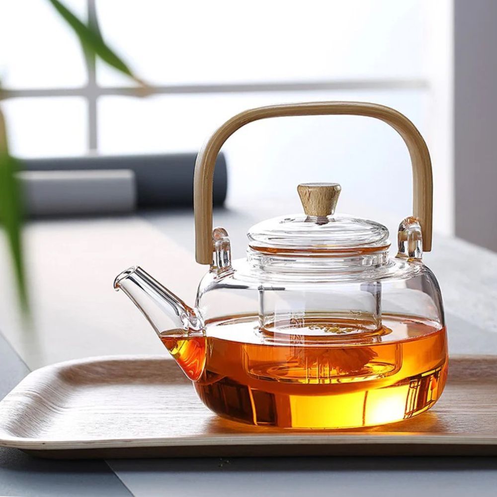 1Chase - Borosilicate Glass Teapot w/ Infuser & Bamboo Handle 1000ml