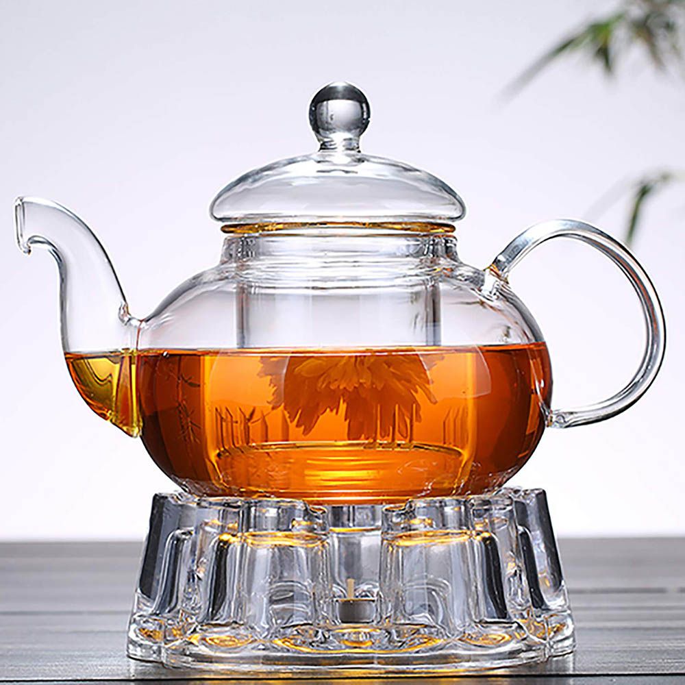 1CHASE - Glass Teapot Tea Warmer W/ Pack of 4 Cups