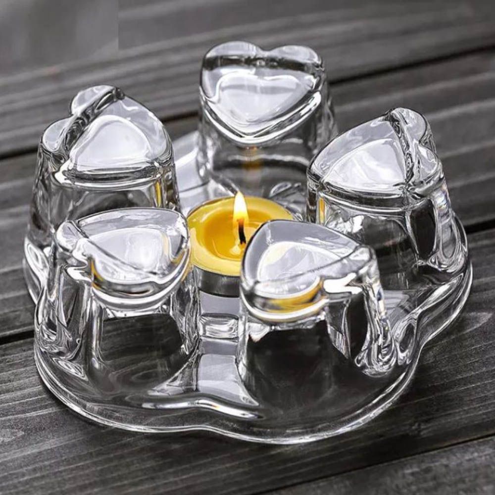 1CHASE - Glass Teapot Tea Warmer W/ Pack of 4 Cups