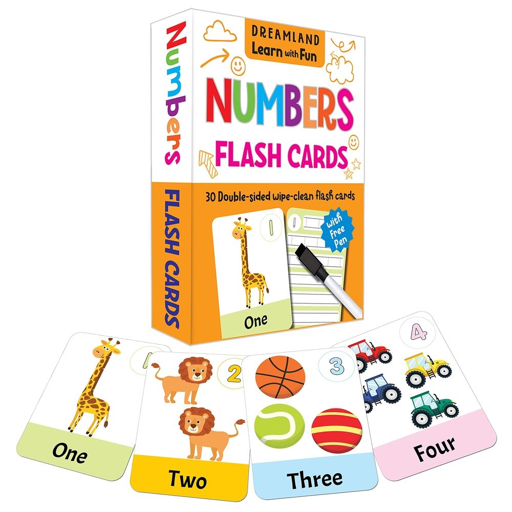 Flash Cards Numbers - 30 Double Sided Wipe Clean Flash Cards For Kids (With Free Pen)