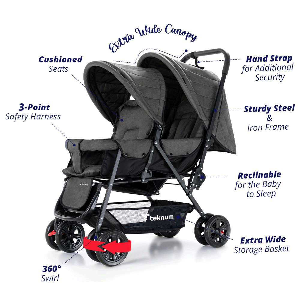 Teknum - Double Stroller Combo - Dark Grey