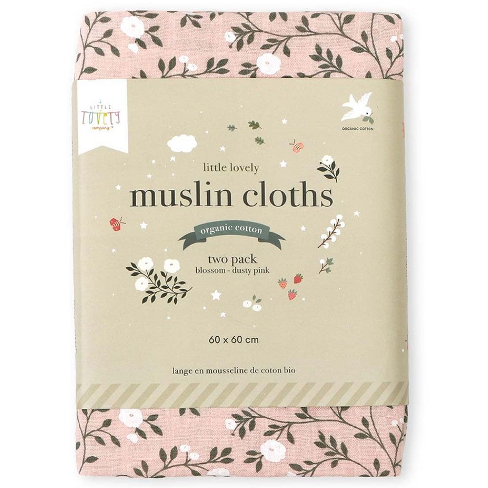 A little Lovely Company - Muslin Cloth Set of 2 Blossom - Dusty Pink