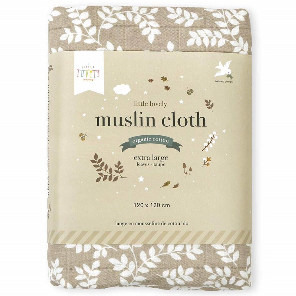 A little Lovely Company - Muslin Cloth Leaves XL - Taupe