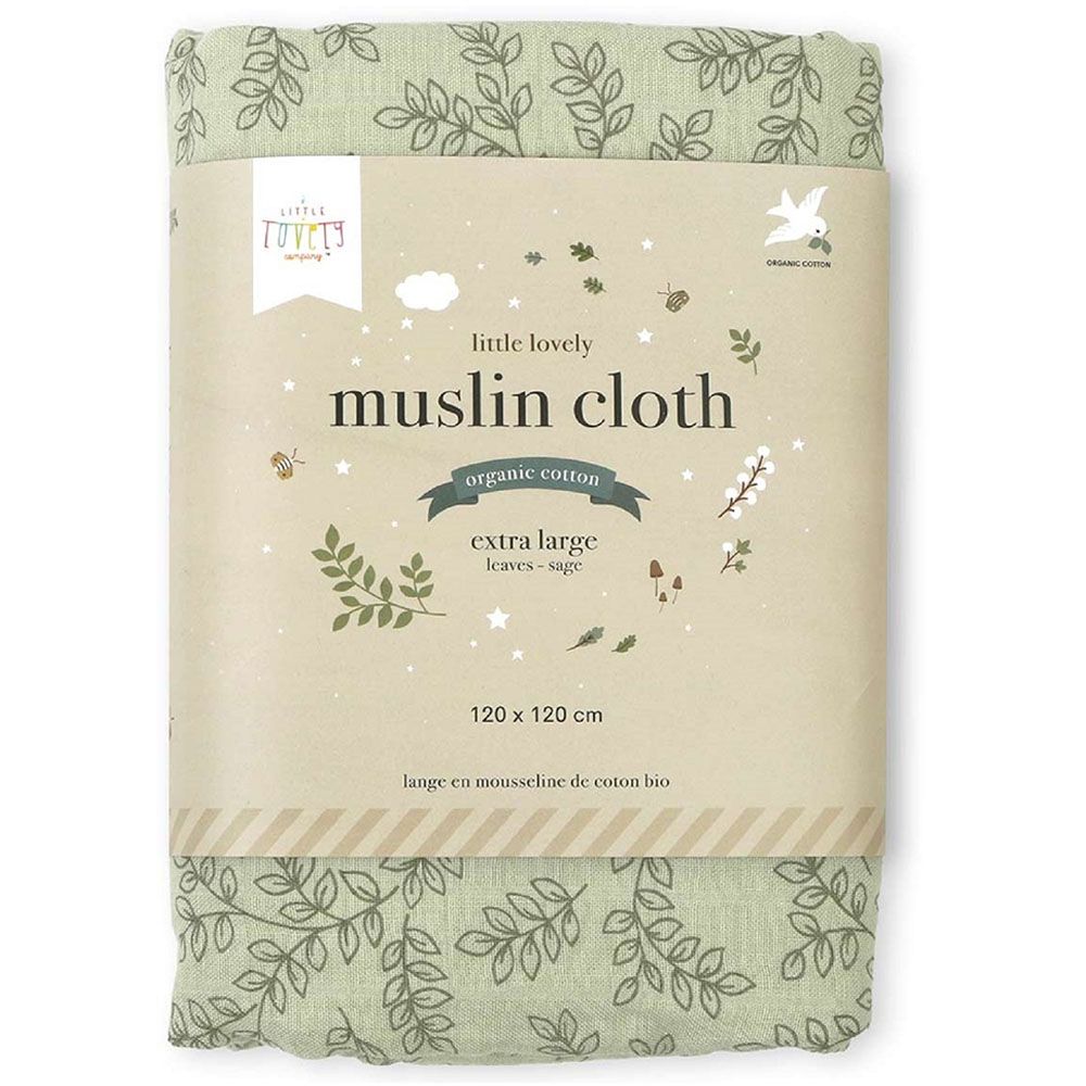 A little Lovely Company - Muslin Cloth Leaves XL - Sage