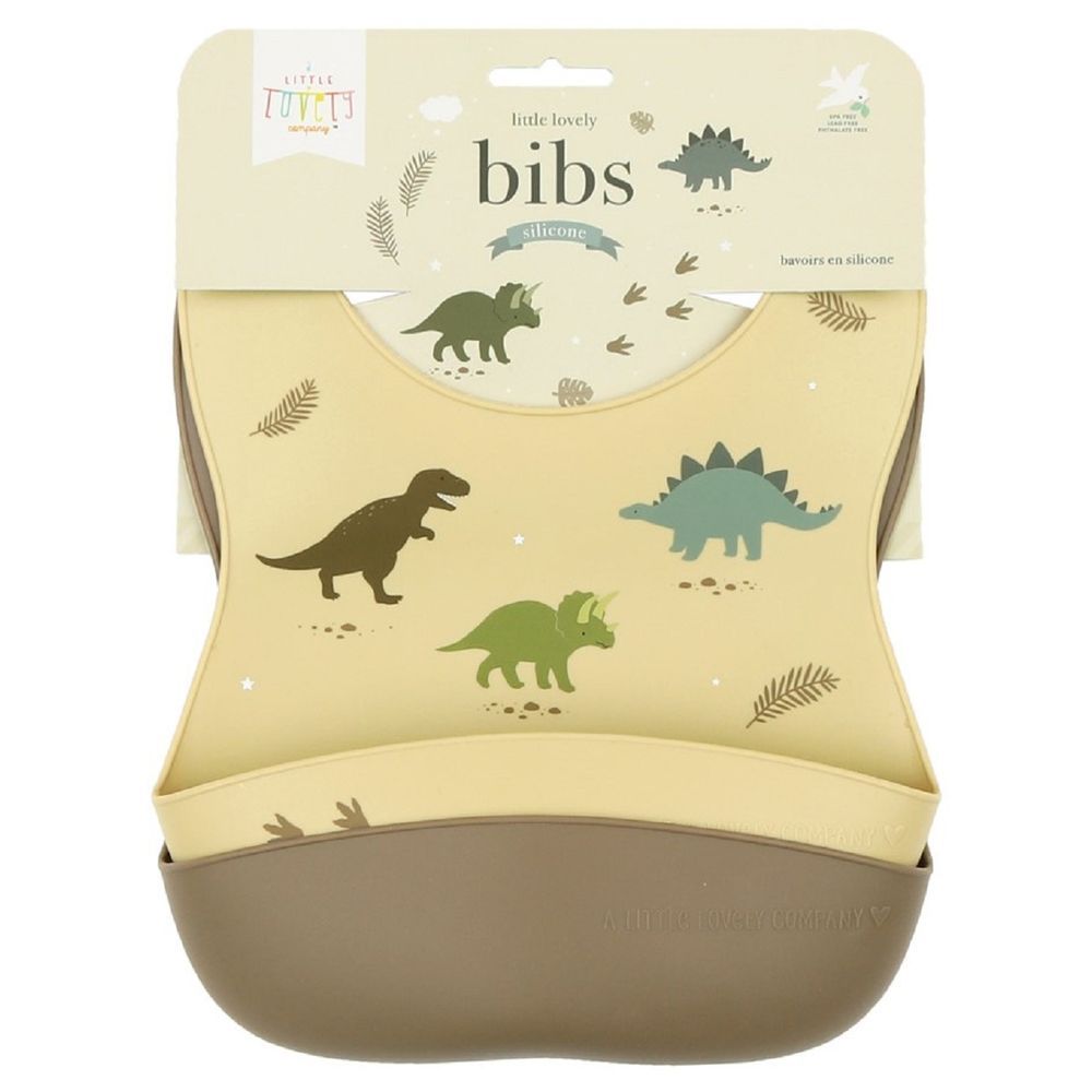 A little Lovely Company - Silicone Bib - Pack of 2 - Dinosaurs