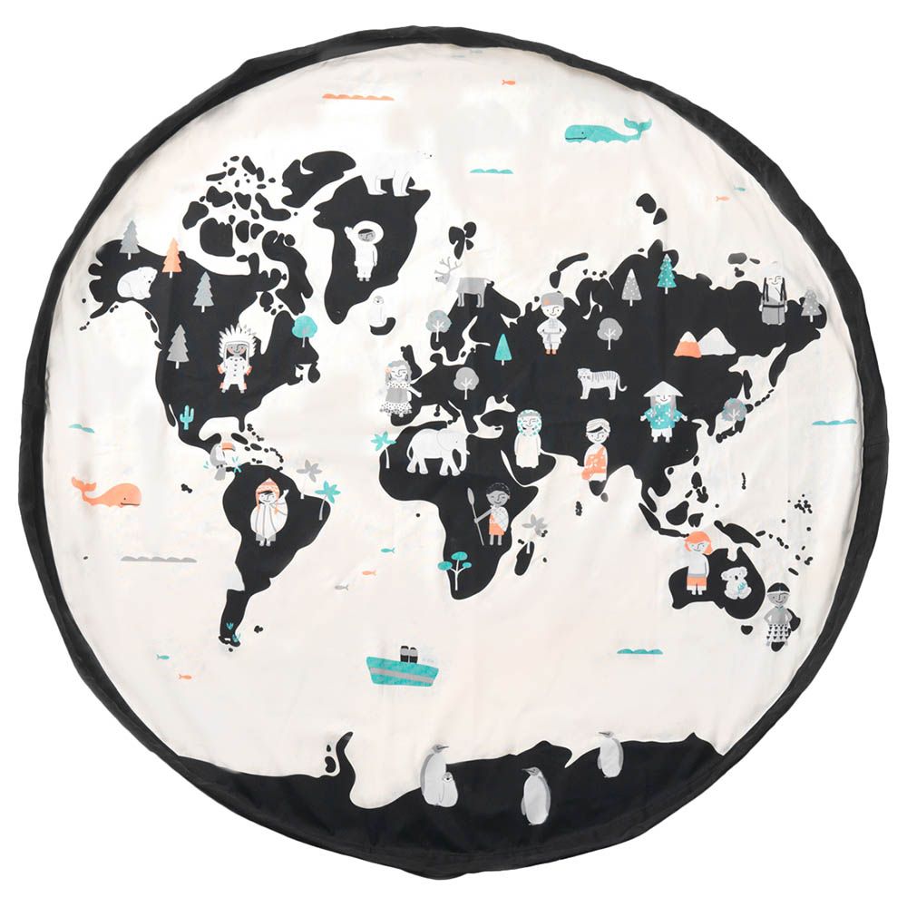 Play And Go - Playmat & Storage Bag World Map Print - White